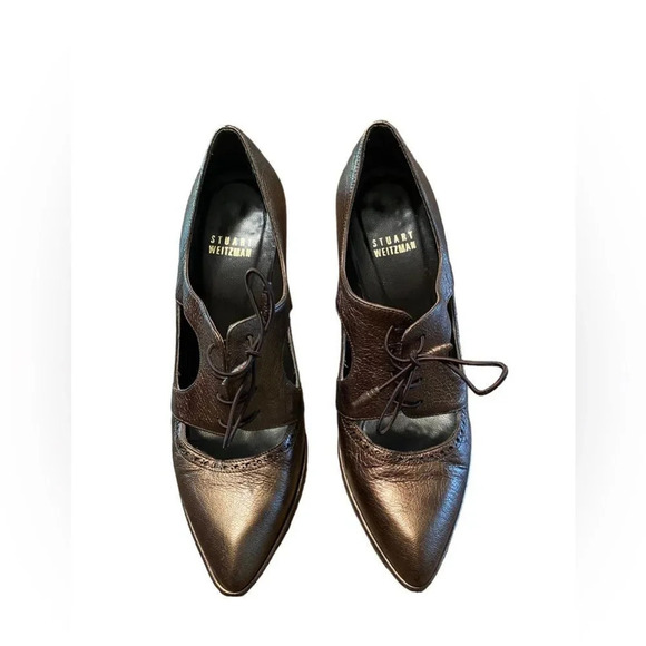 STUART WEITZMAN Cut Out Lace Up Heel Pump Oxford Metallic Bronze - Picture 3 of 9